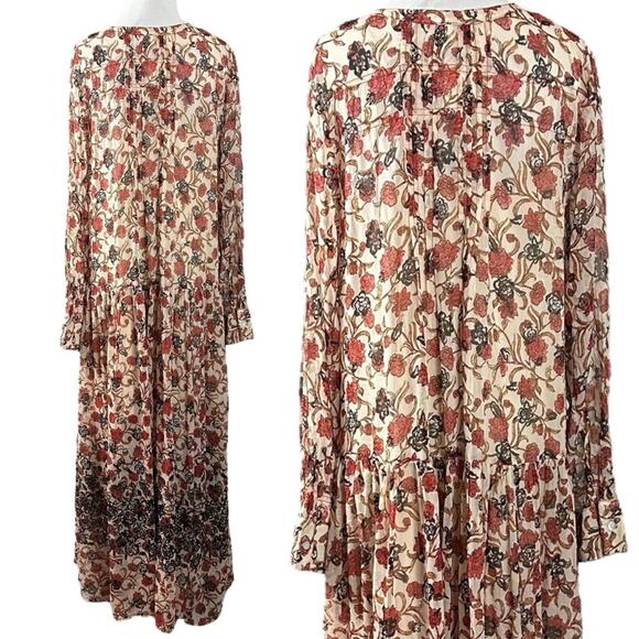 Free People See It Through Dress in Tea Combo Size Large Bohemian Boho Floral - Picture 12 of 16